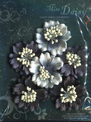 Set of 6 Gardenias 50mm <br>matching colour set<br>black white