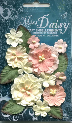Set of flowers and leaves in pastel colours, cream-peach