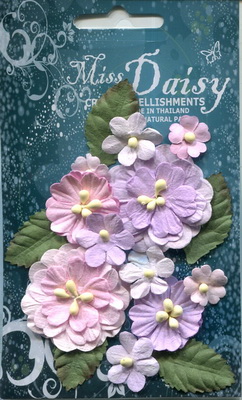 Set of flowers and leaves in pastel colours, rose-lavender