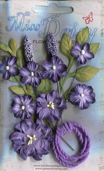 Garden Bloom 1, sets of flowers and string, aubergine