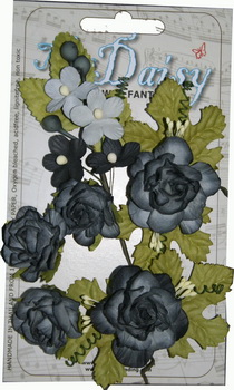 Set of large rose sprigs and buds, grey