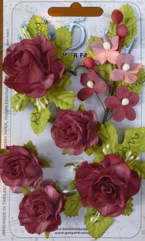 Set of large rose sprigs and buds, scarlet