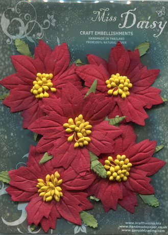 Set of 5 large pointsetias 60mm red