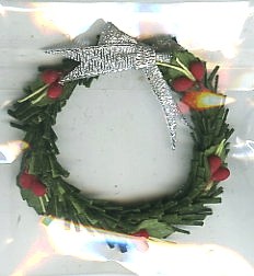 Handmade Xmas wreath 5cm green silver bow