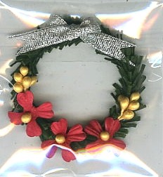 Handmade Xmas wreath 5cm green silver bow