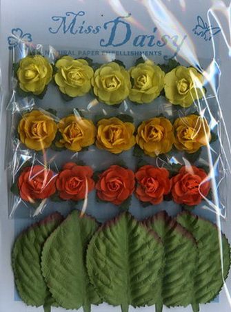 Set of 15 roses and 5 rose leaves orange